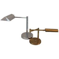 Vintage Mid-Century Modern Koch & Lowy Style Swing Arm Brass/Chrome Table, Desk Lamp