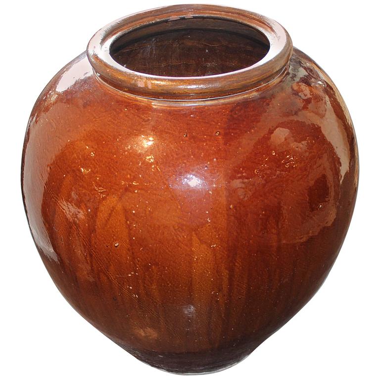 Outstanding Vintage Korean Terracotta Kimchi Storage Jar or Umbrella