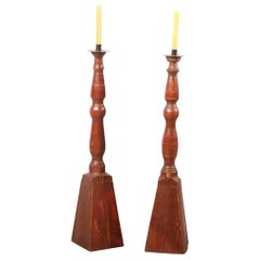 Pair of Large Vintage Wooden Candlesticks - Sweden ca. 1840