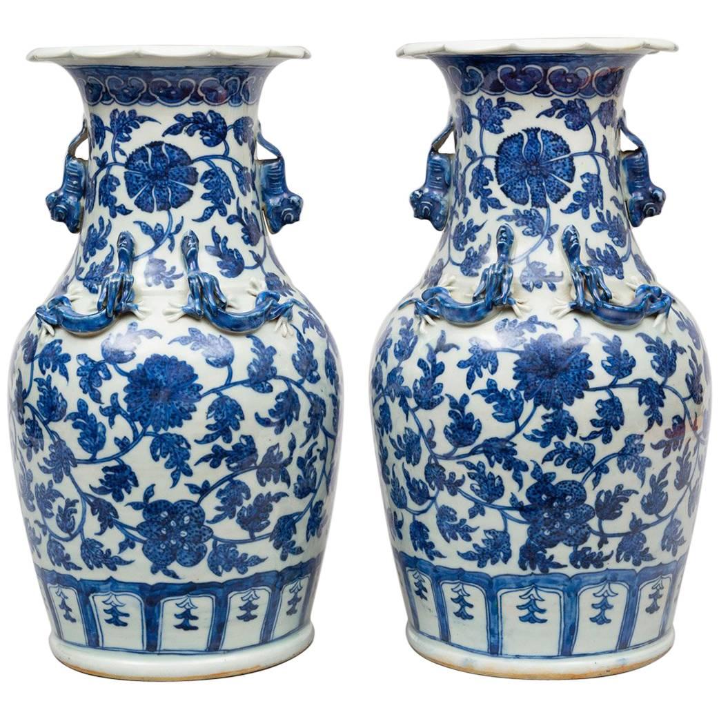 Pair of Chinese Blue and White Open Vases, circa 1870