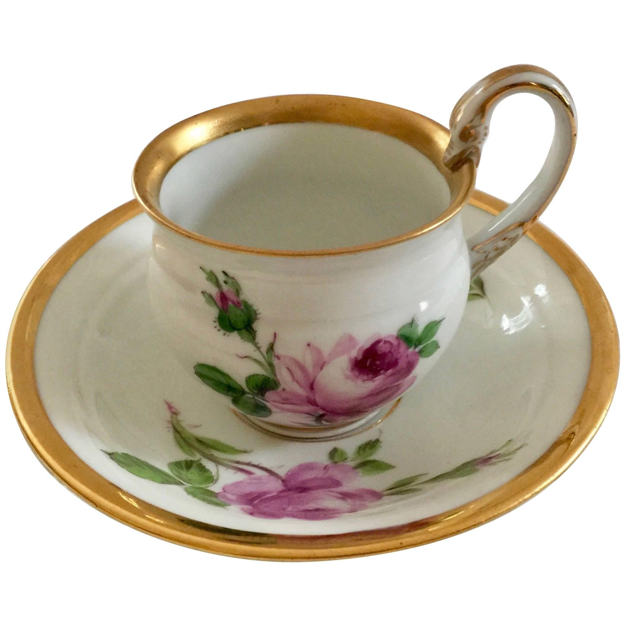 19th Century Meissen Porcelain Moss Rose Cup and Saucer For Sale