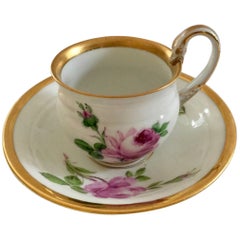 19th Century Meissen Porcelain Moss Rose Cup and Saucer