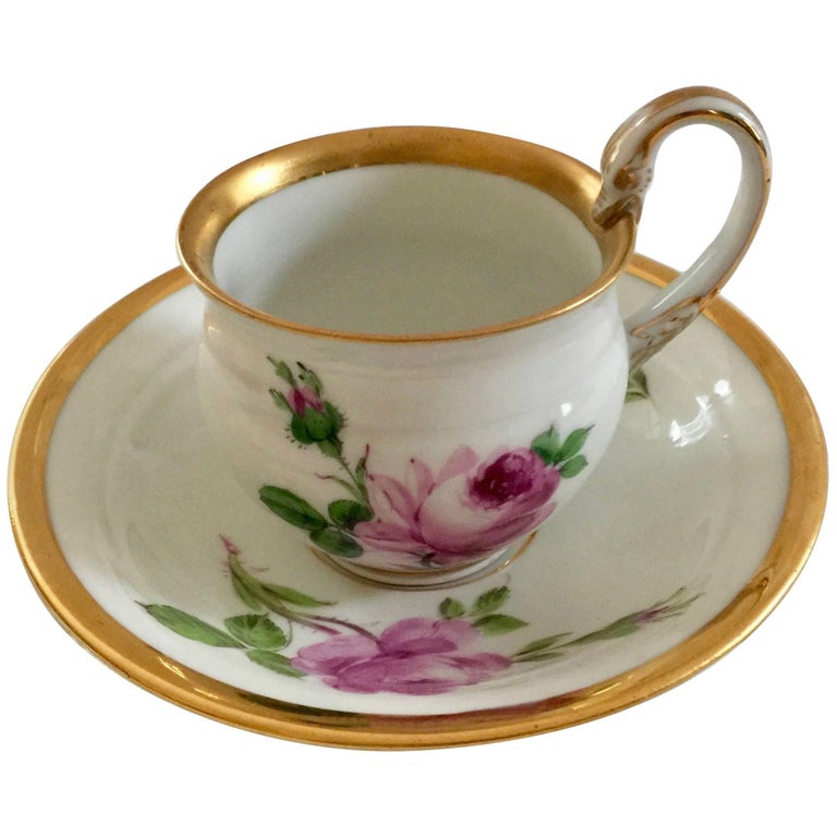 19th Century Meissen Porcelain Moss Rose Cup and Saucer For Sale