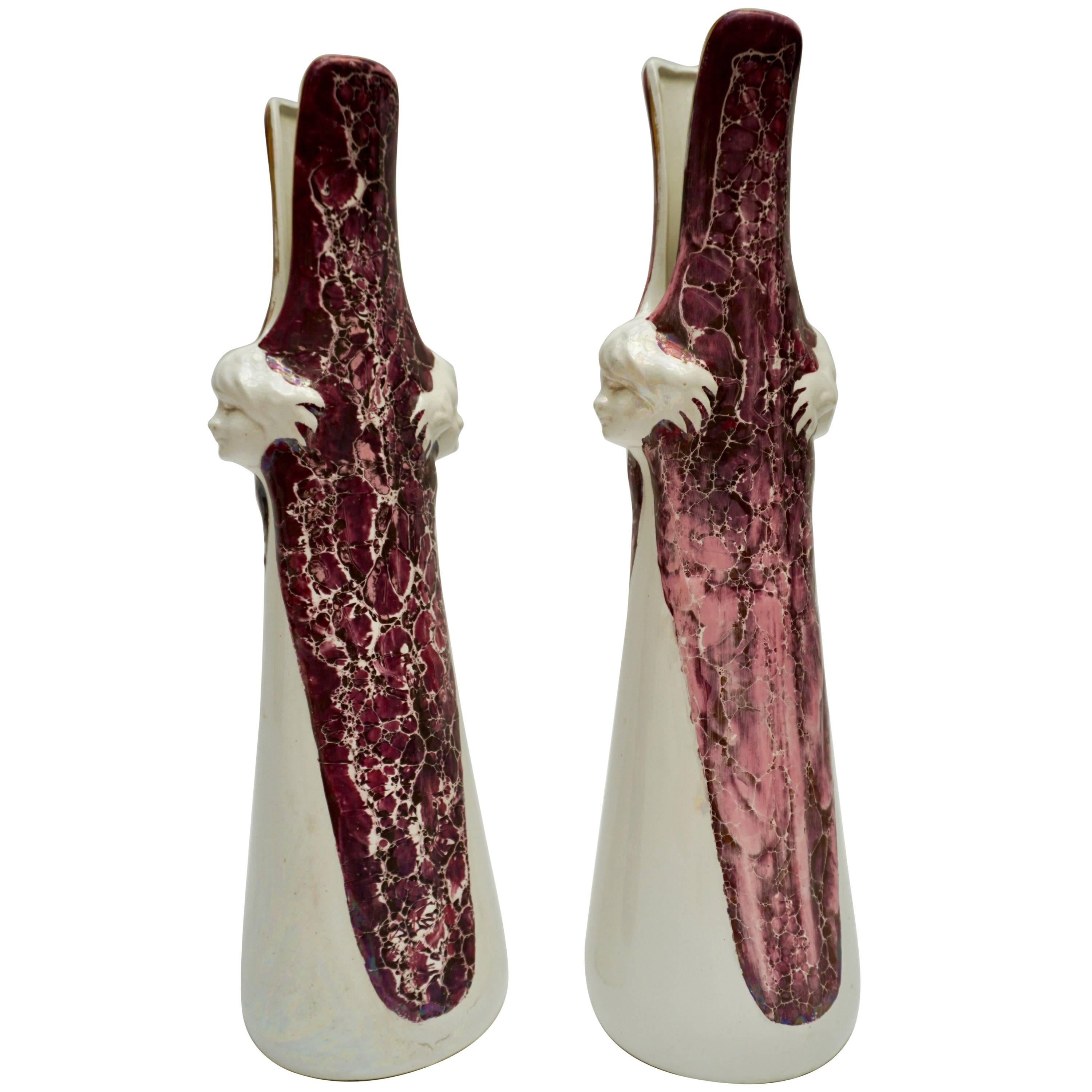 Pair of Ceramic Vases Made in Belgium For Sale