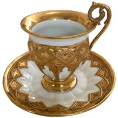 19th Century Antique Meissen Porcelain Gothic Style Cabinet Cup and Saucer