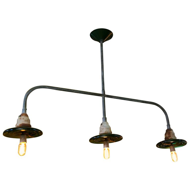 One Of A Kind Steel And Vintage Green Gl Island Or One Of A Kind Steel And Vintage Green Gl Island Or Billiard Light For