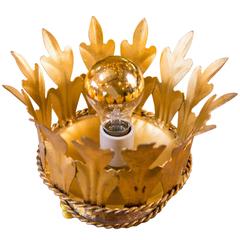 Gilt on Iron Crown Flush Mount or Wall Mount Light, Italy, circa 1960