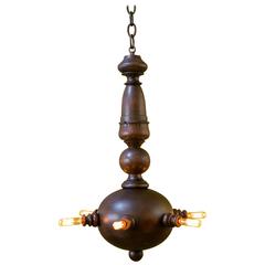 One of a Kind Oak Ceiling Light from France, circa 1930s