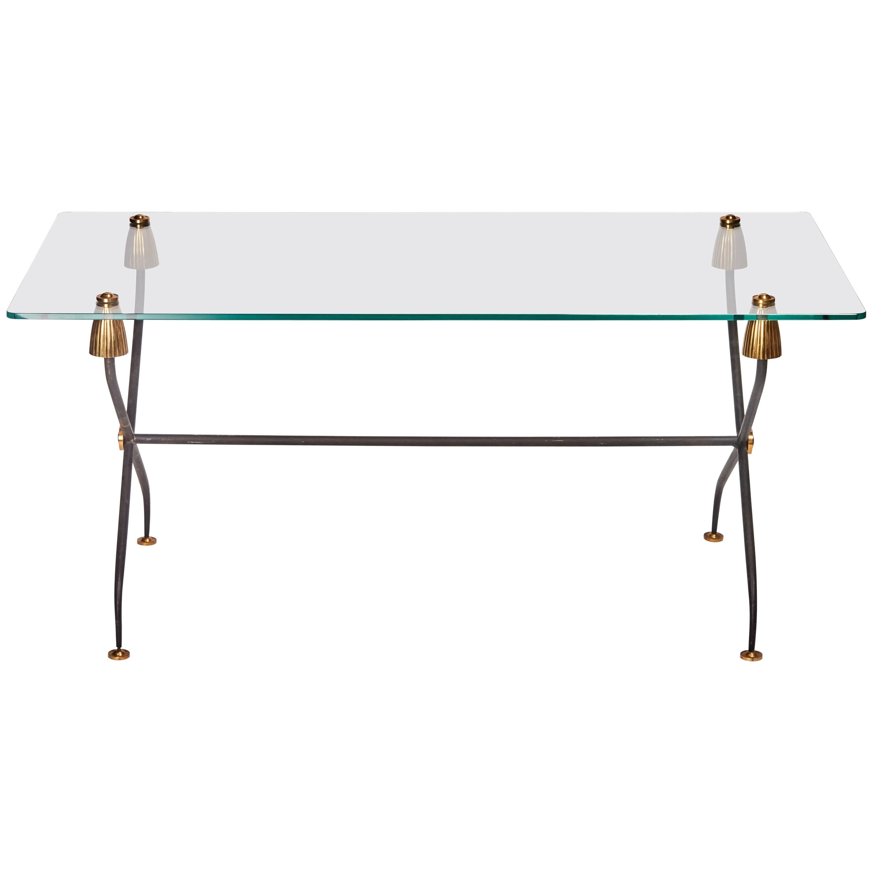 French Regency Brass, Iron, Glass Top Coffee or Cocktail Table