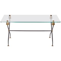 French Regency Brass, Iron, Glass Top Coffee or Cocktail Table