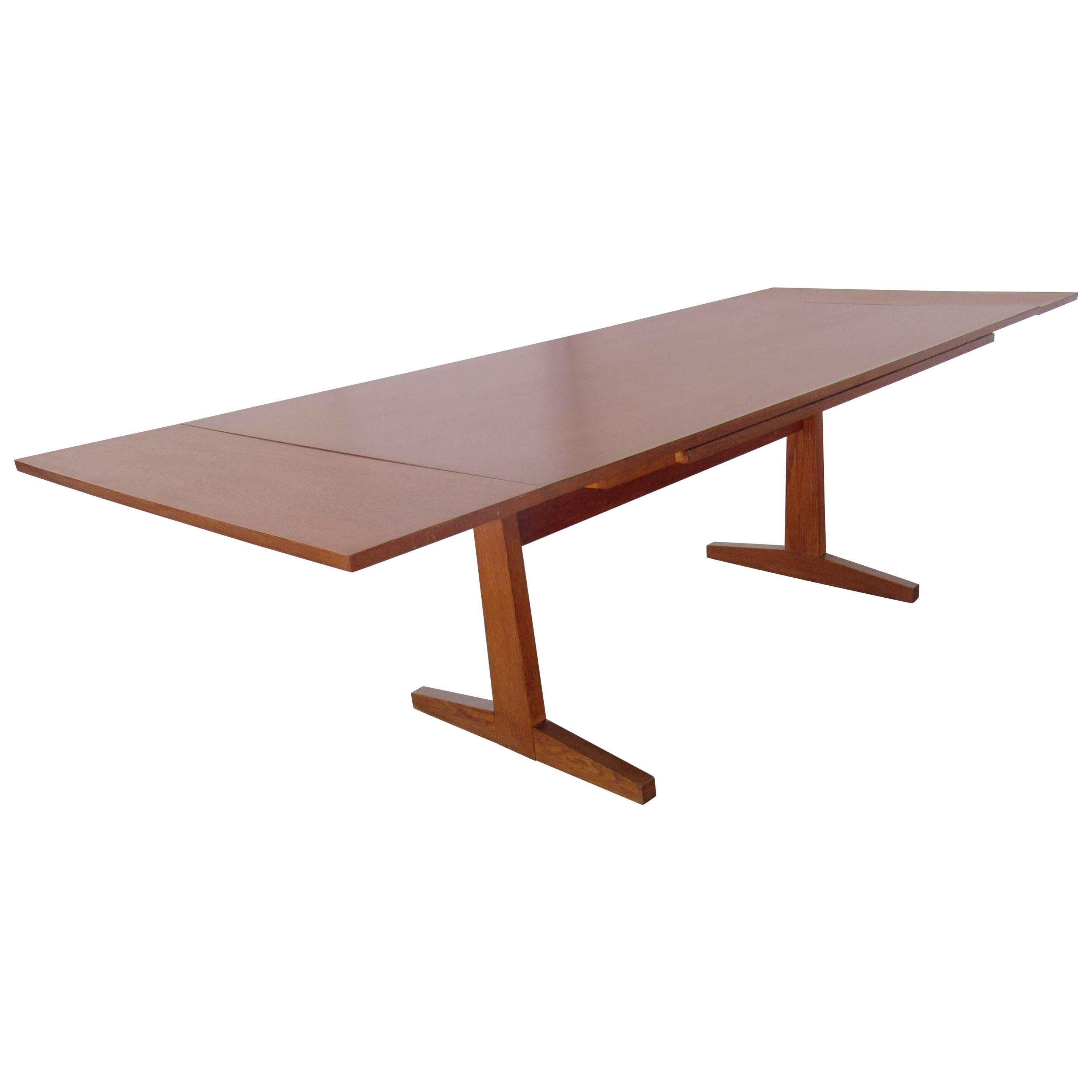Danish Modern Teak Extending Table with Pedestal Base, 1960s For Sale