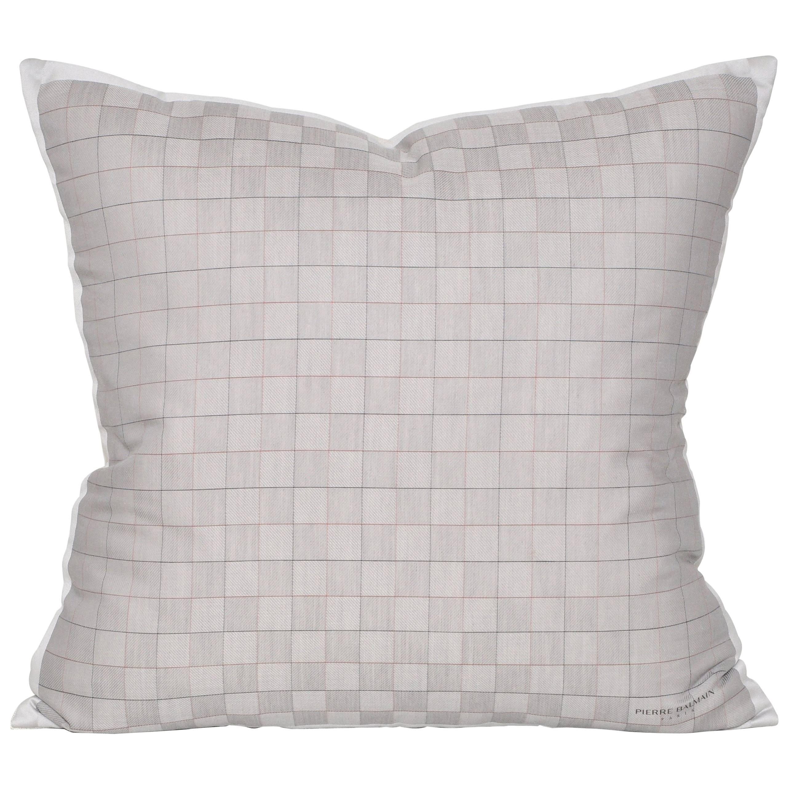 Vintage Pierre Balmain Grey Plaid Scarf with Irish Linen Cushion Pillow For Sale
