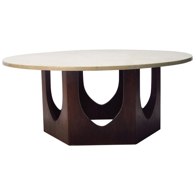 Harvey Probber Travertine And Walnut Mid Century Modern Coffee Table