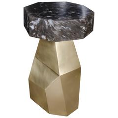 Brass Facet Table with Octagon Smoke Crystal Tabletop by Robert Kuo