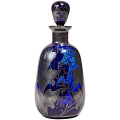 Venetian Cobalt Glass Decanter with Hand-Painted Sterling Silver