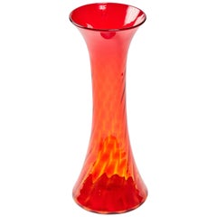 Tall Swirled Sunset Orange Vase by Blenko Glass