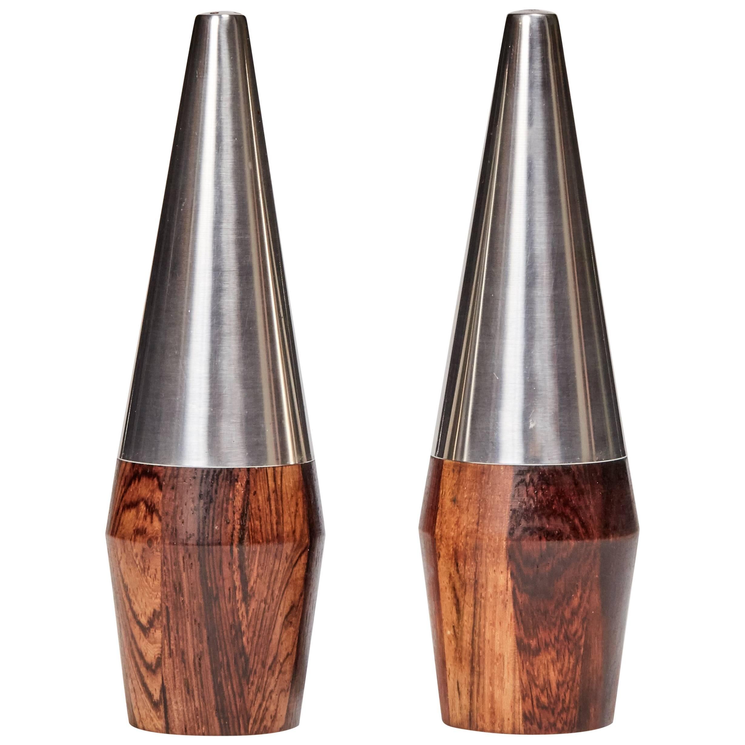 Danish Rosewood and Stainless Steel Salt and Pepper Shaker Set