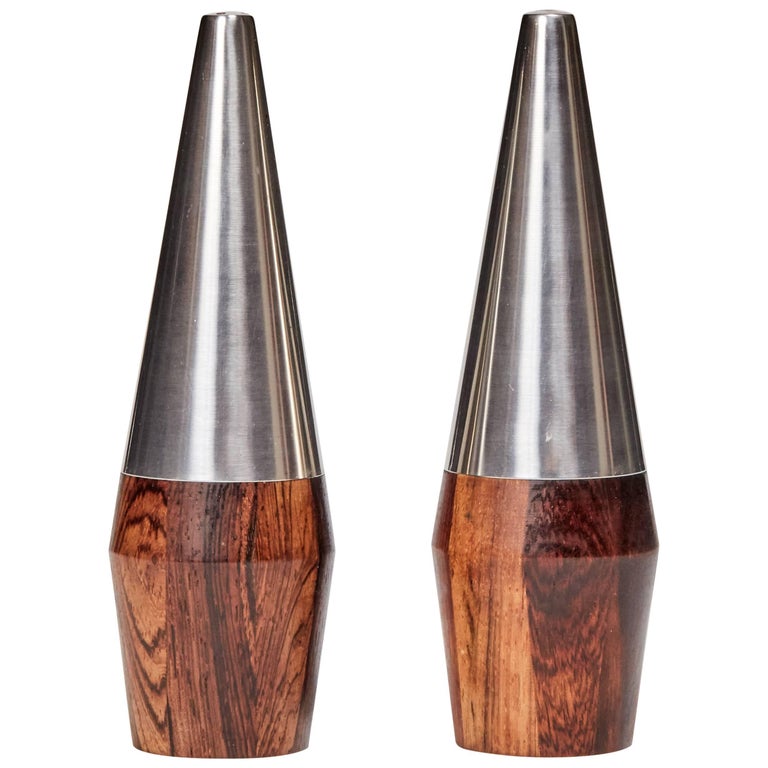 Danish Rosewood and Stainless Steel Salt and Pepper Shaker Set at 1stDibs