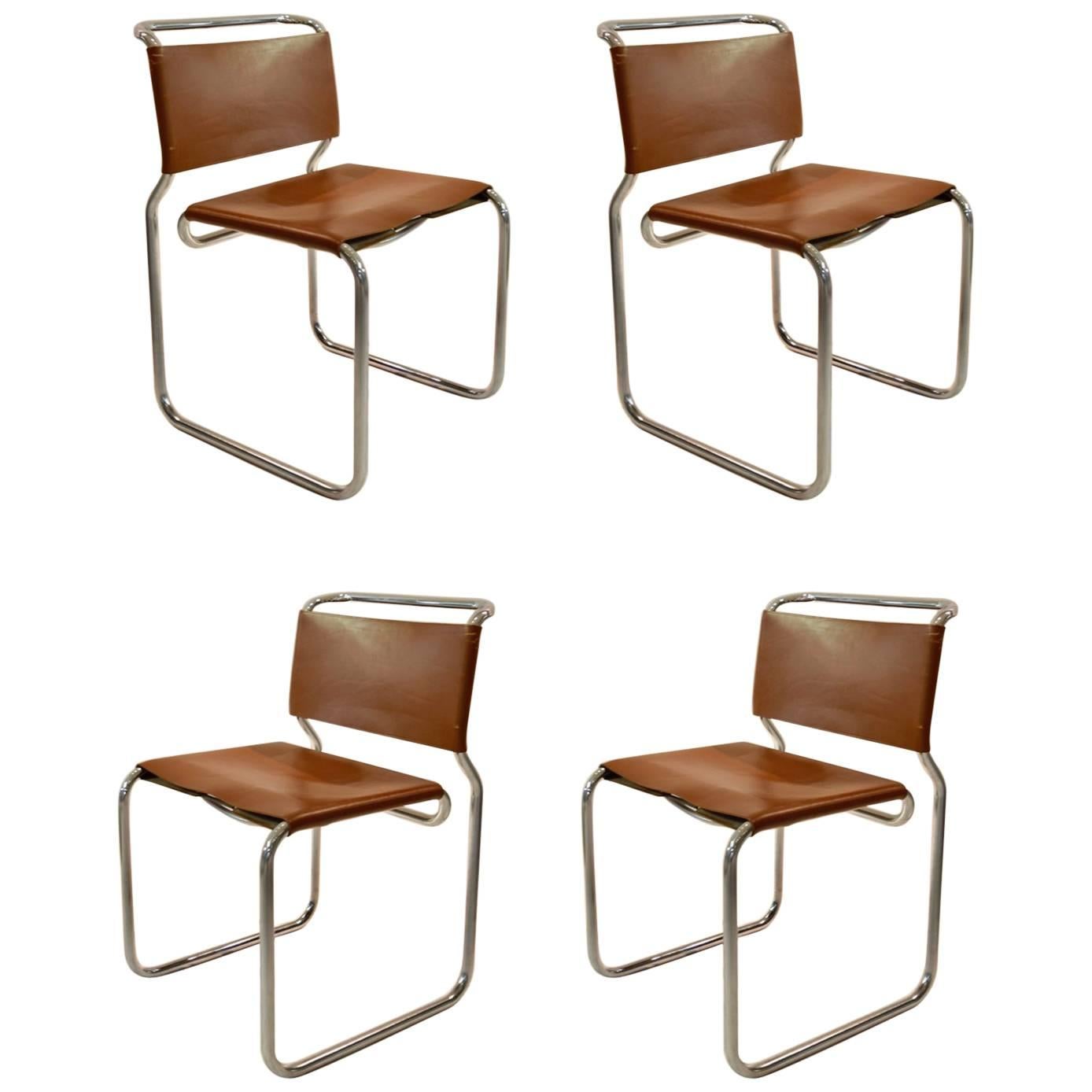 Four Chairs in Leather by Nicos Zographos Designed in 1966, USA