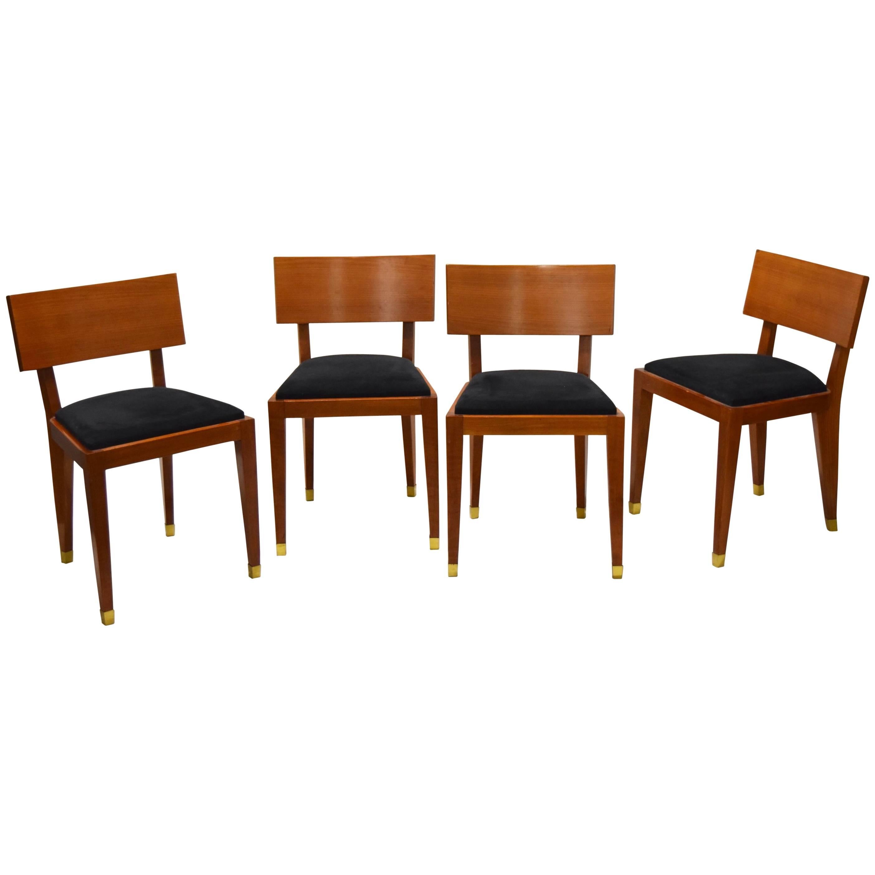Four Fruitwood Dining Chairs, France Circa 1950