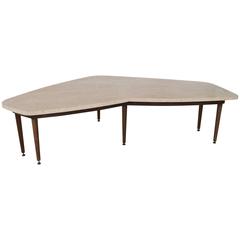 Mid-Century Free Form Low Table with Travertine Top, Italy