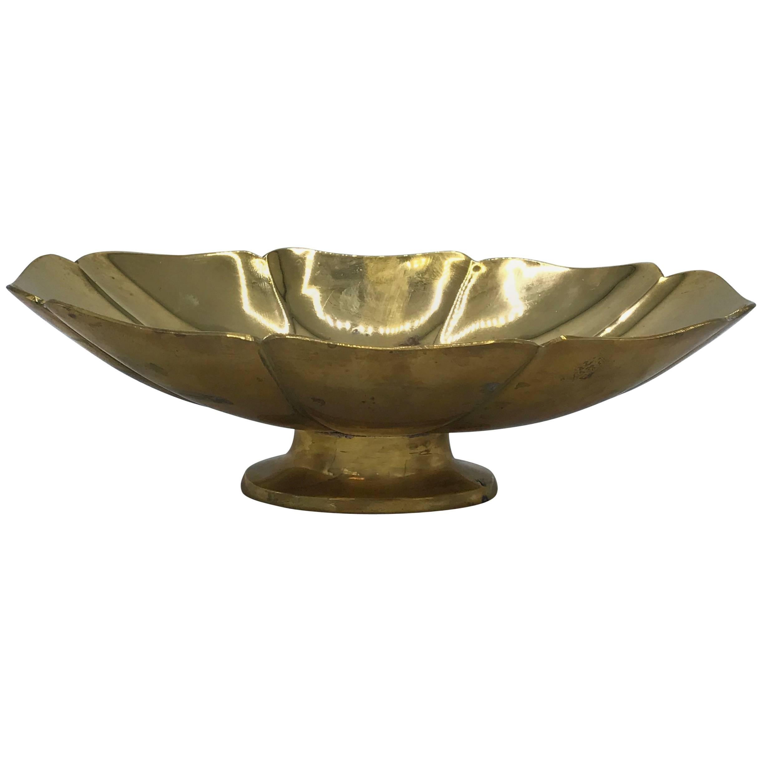 1960s Brass Scalloped Bowl on Pedestal