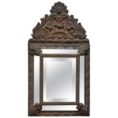 19th Century Repoussé Brass Napoleon III Beveled Mirror, 1850s