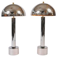 American 1960s Chrome Mushroom Lamps