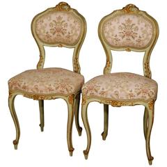 20th Century Pair of Venetian Lacquered Chairs with Floral Decorations
