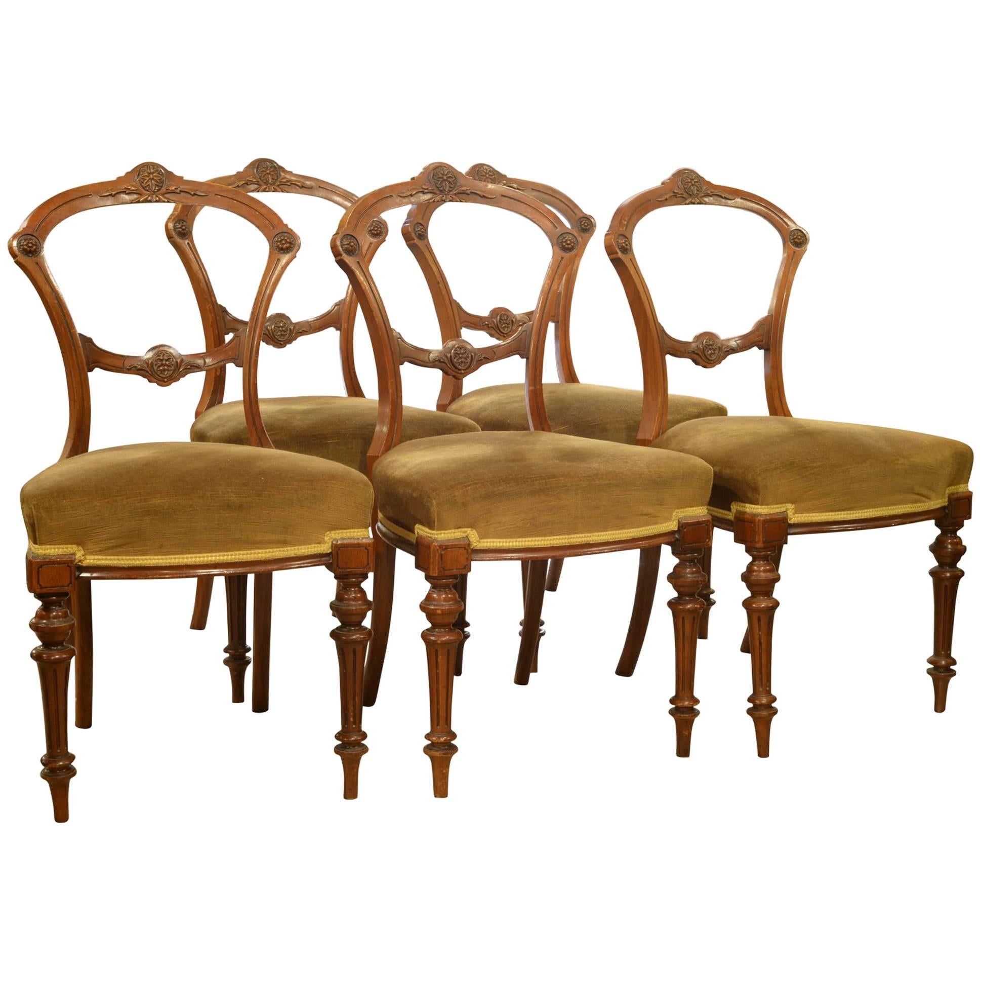 Set of Five Late Victorian Walnut Dining Chairs For Sale at 1stDibs