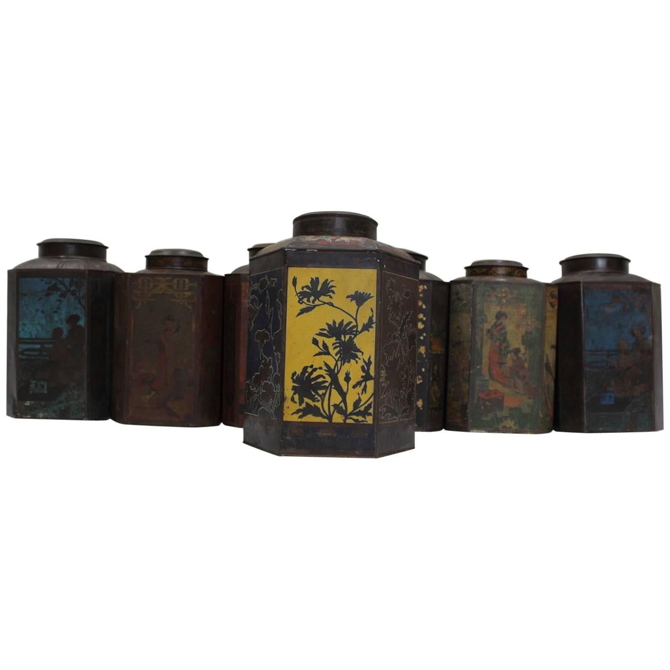 Set of Seven Early 20th Century Dutch Tea Canisters