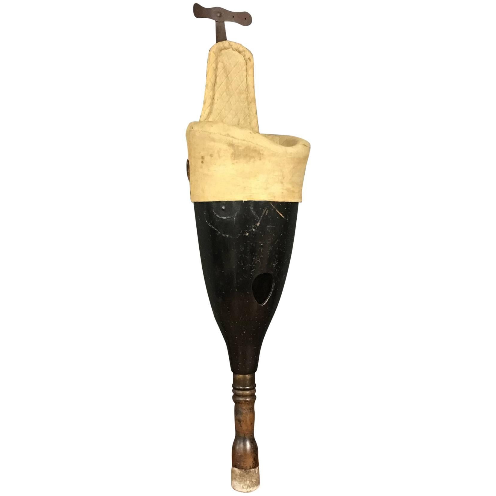 French Antique Wooden Prosthetic Leg, Late 19th Century For Sale