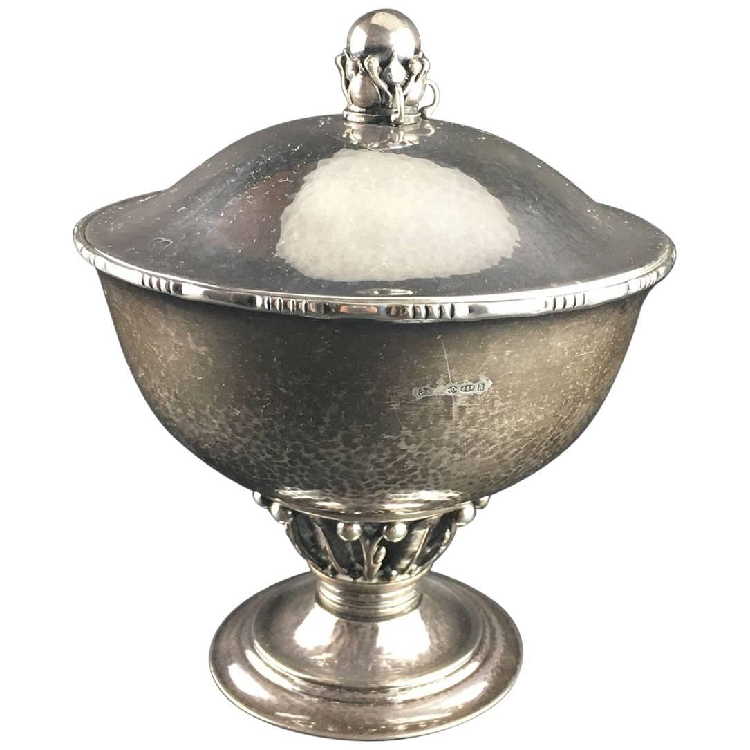 Danish Georg Jensen Silver Covered Bowl on Foot For Sale
