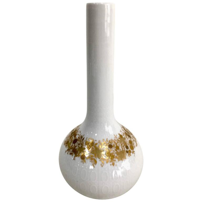 White Rosenthal Sirop Gold Titanium Vase 11 in