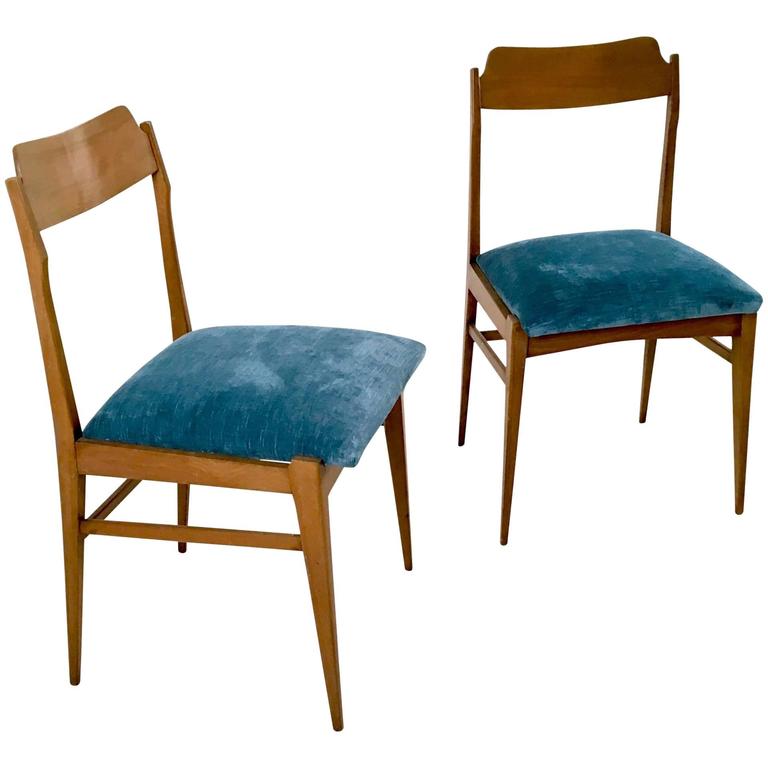 Pair Of Teak And Vintage Velvet Chairs Italy 1950s For At 1stdibs Pair Of Teak And Vintage Velvet Chairs Italy 1950s For