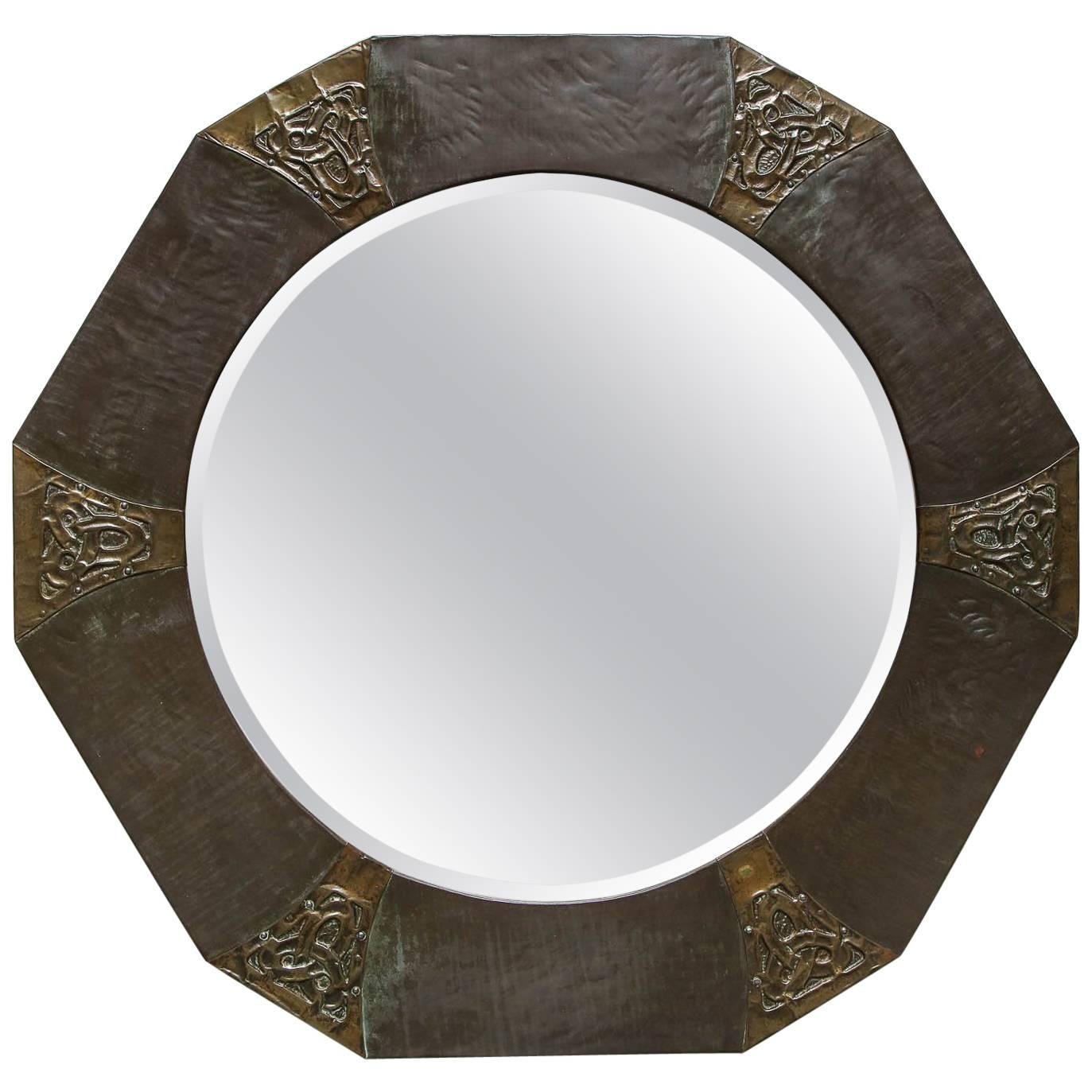 English Arts & Crafts Octagonal Mixed Metal Mirror