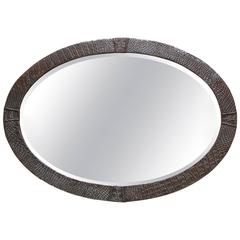 English Steel Oval Arts and Crafts Mirror