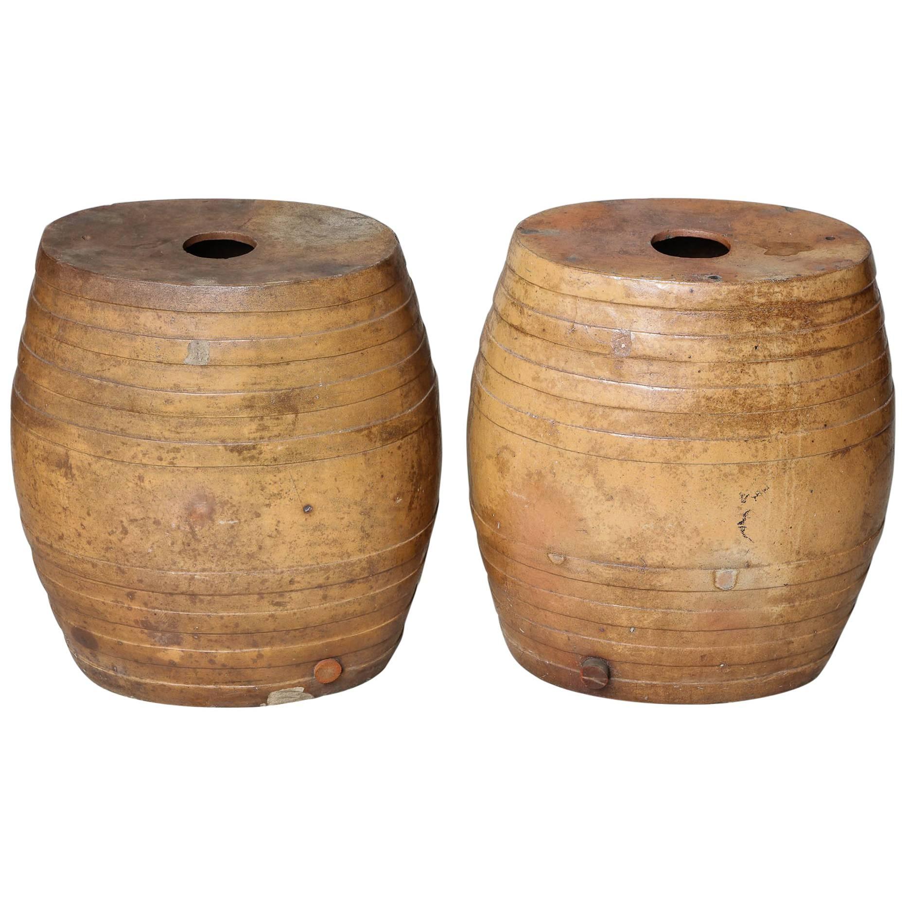 Pair of Lambeth Pottery Barrels