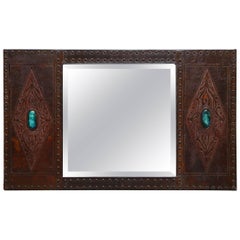 Arts & Crafts Embossed Leather Mirror