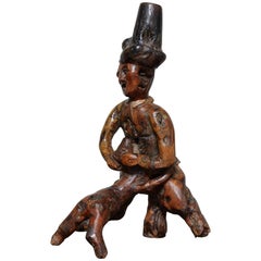 Antique Folk Art Root Carving Man and Dog