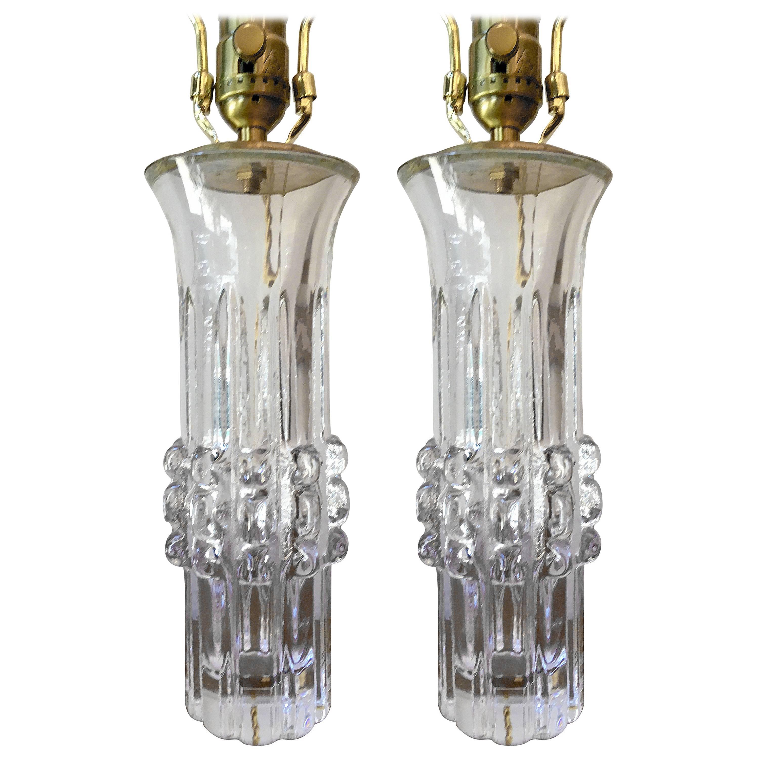 Pair of Swedish Bengt Edenfalk Glass 1960s Table Lamps