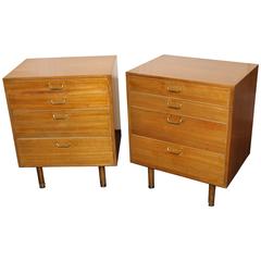 Antique Pair of Light Mahagony Four-Drawer Chest with Brass Handles Round Tapered Legs