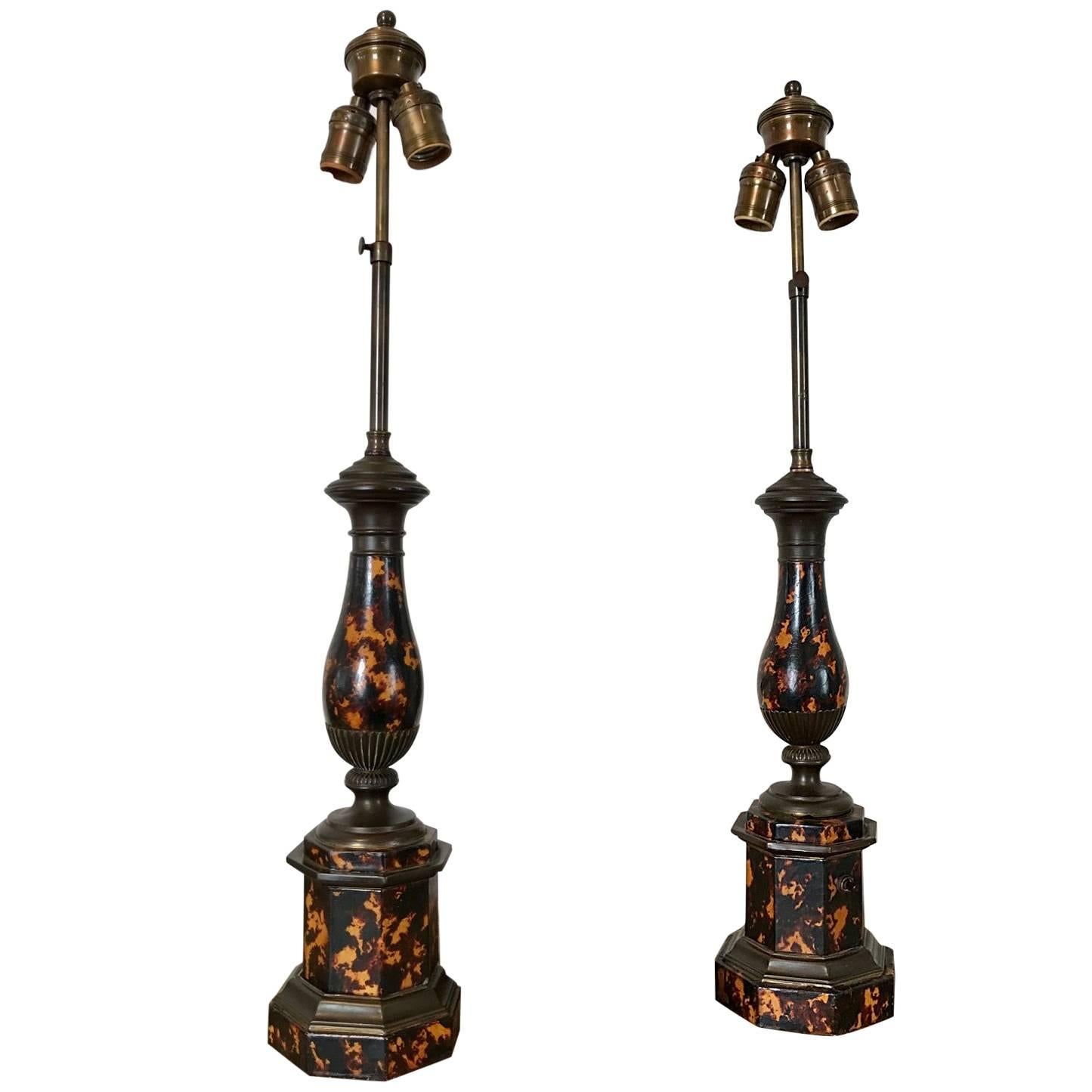 Pair of Faux-Tortoise Table Lamps For Sale