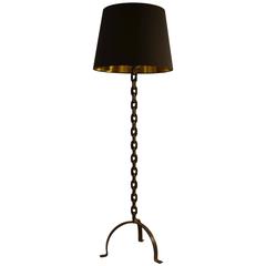 1950s Iron Floor Lamp Chain Metal with Black and Gold Shade 8