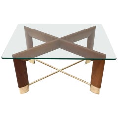 Walnut and Glass Coffee Table in the Style of Fontana Arte, Italy, 1970s