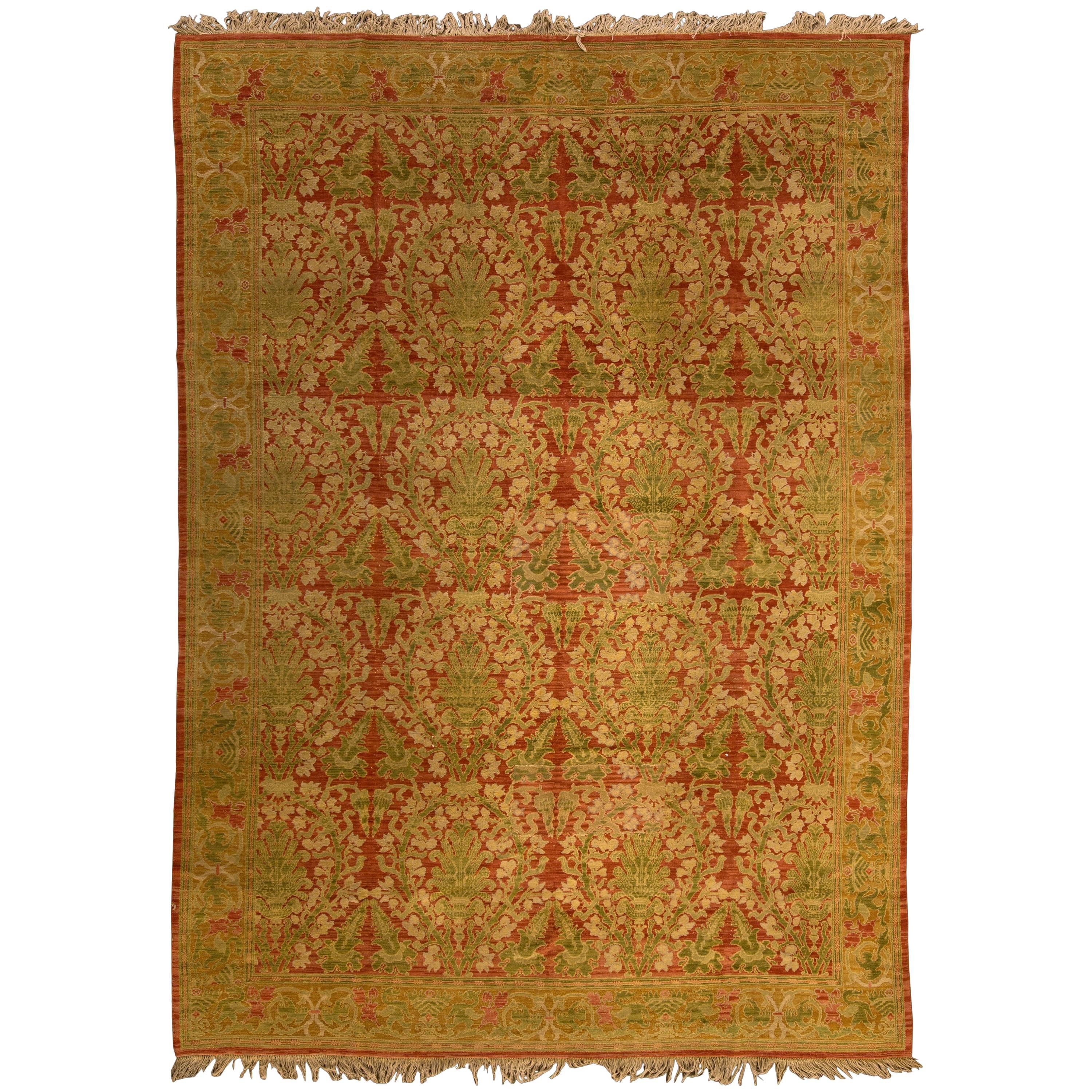 Mid 20th Century Large Rectangular Hand-knotted Wool Spanish Cuenca Rug For Sale