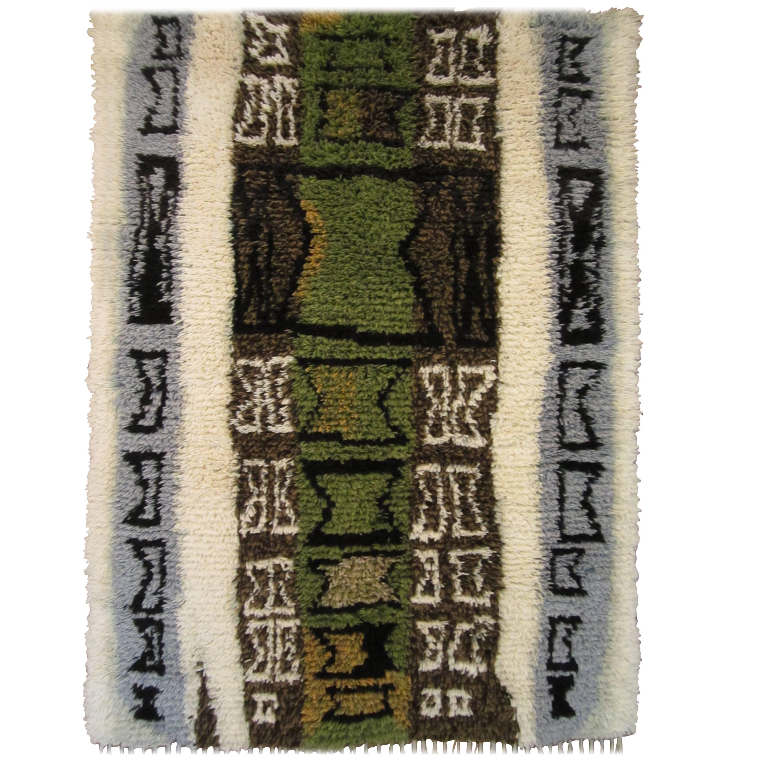 Green Midcentury Scandinavian Wall Hanging Rya Rug