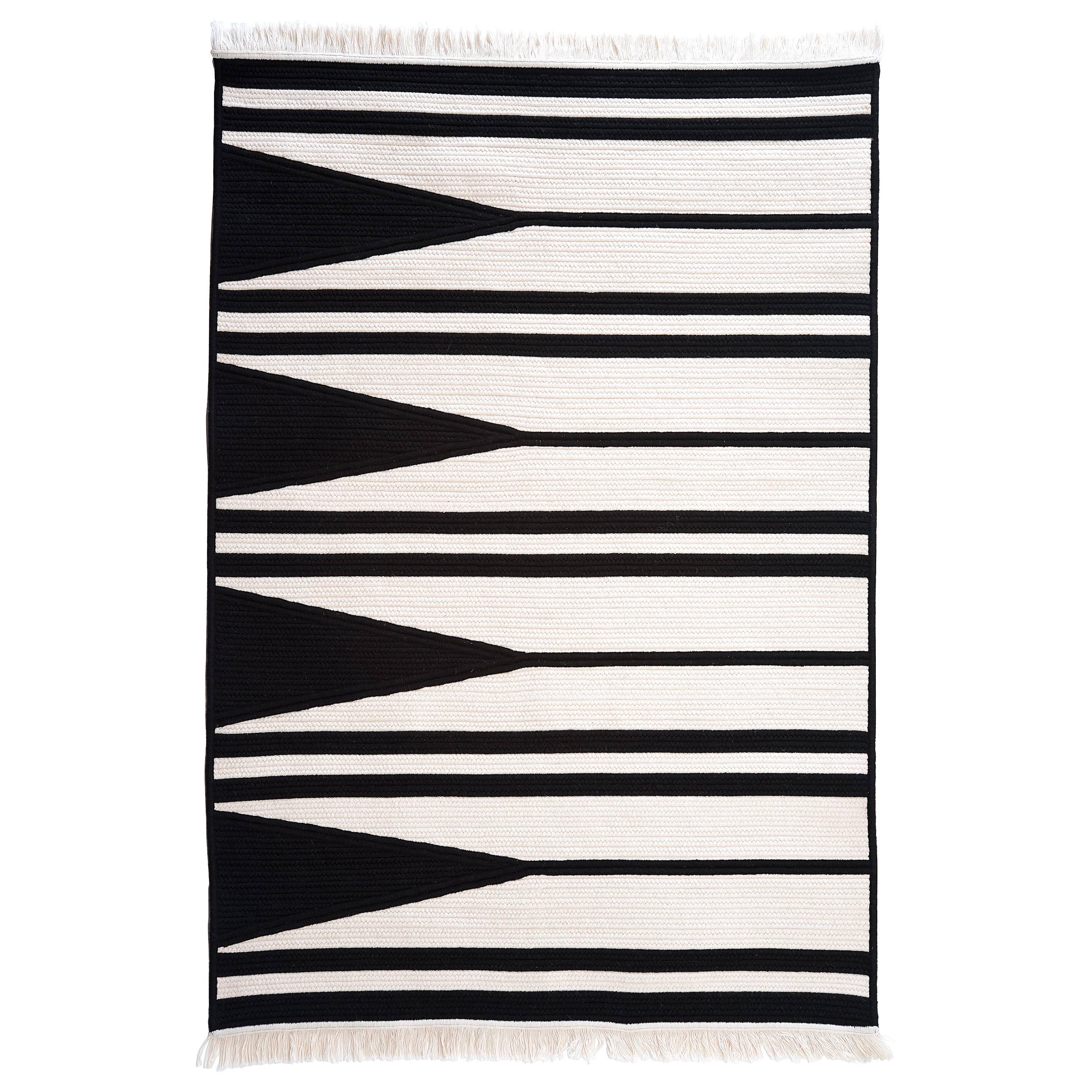 Natural Wool 'Aya' Rug in Black and White, Reversible, Custom Made in the USA For Sale