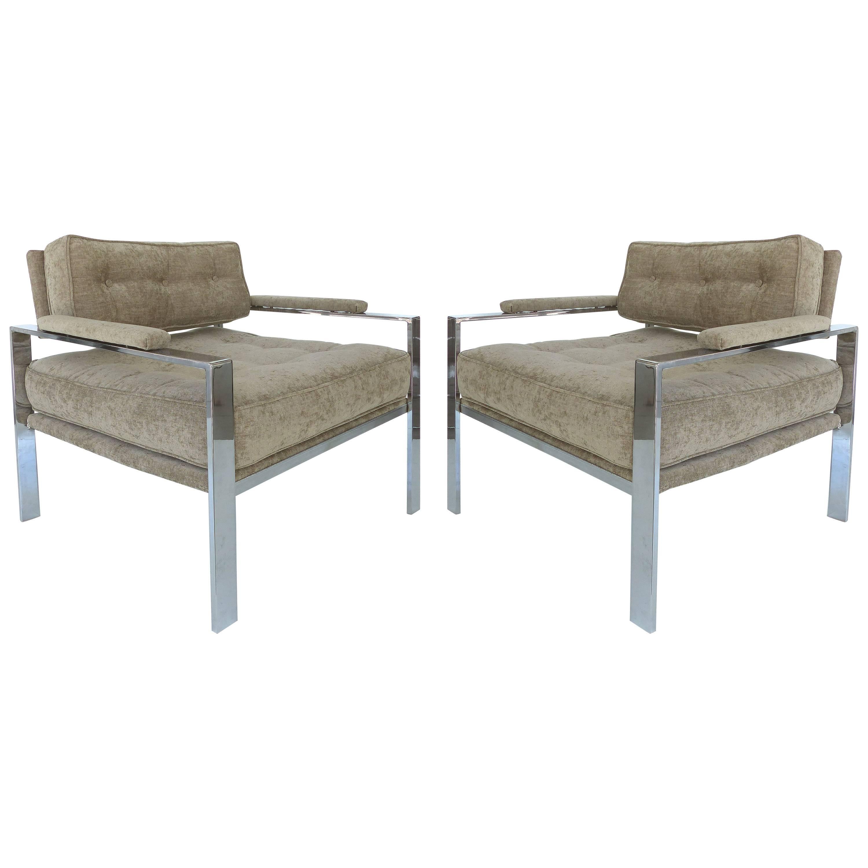 Mid-Century Modern Chrome Club Chairs in the Style of Harvey Probber, Pair