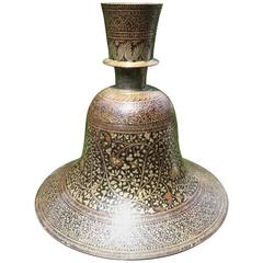Indian Mughal Lacquered and Silver Inlaid Bidri Hookah Base 10